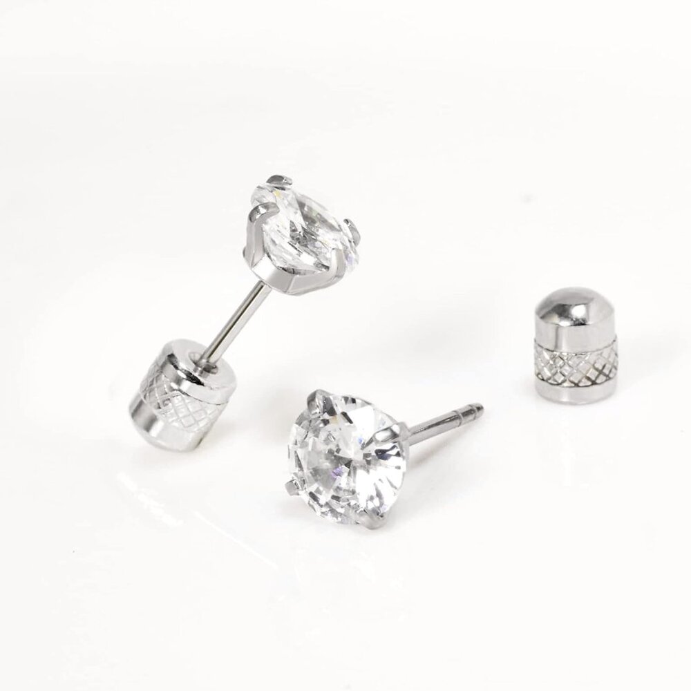 Threadless Flat Back Stud Earrings, 6 Pairs Titan… - image 7